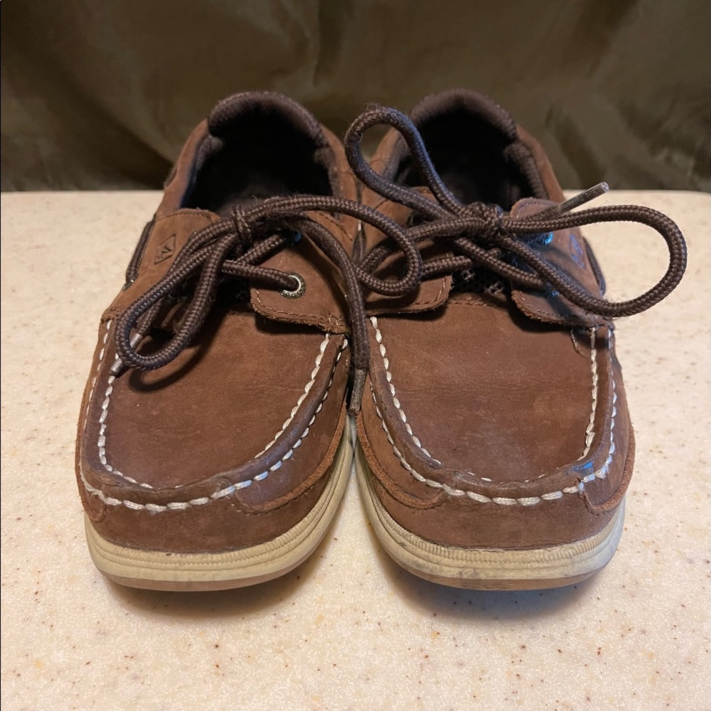 Sperry Top Sider Lanyard Brown Leather Laced Boat Loafers Boys 2M Preowned USED